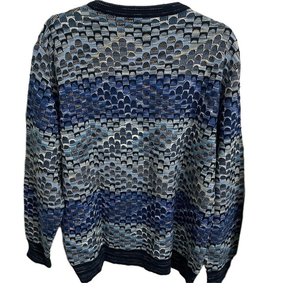 Montechiaro Sweater Mens XL Blue Geometric Print Pullover Crewneck Italy Vintage - Picture 5 of 8